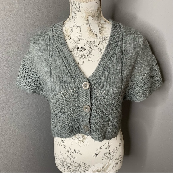 Lux Sweaters - Lux Gray Button Cropped Cardigan Knitted Small